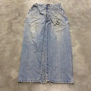 212 Mens Light Wash Denim Carpenter Jeans Distressed Ripped Loose Fit Size 38x32